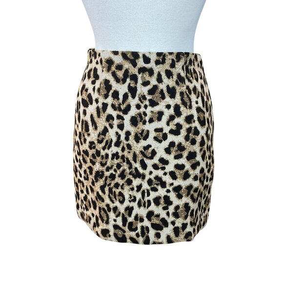 H&M Textured Leopard Print Asymmetrical Faux Wrap Exposed Zipper Skirt 6 NWT - Picture 4 of 7
